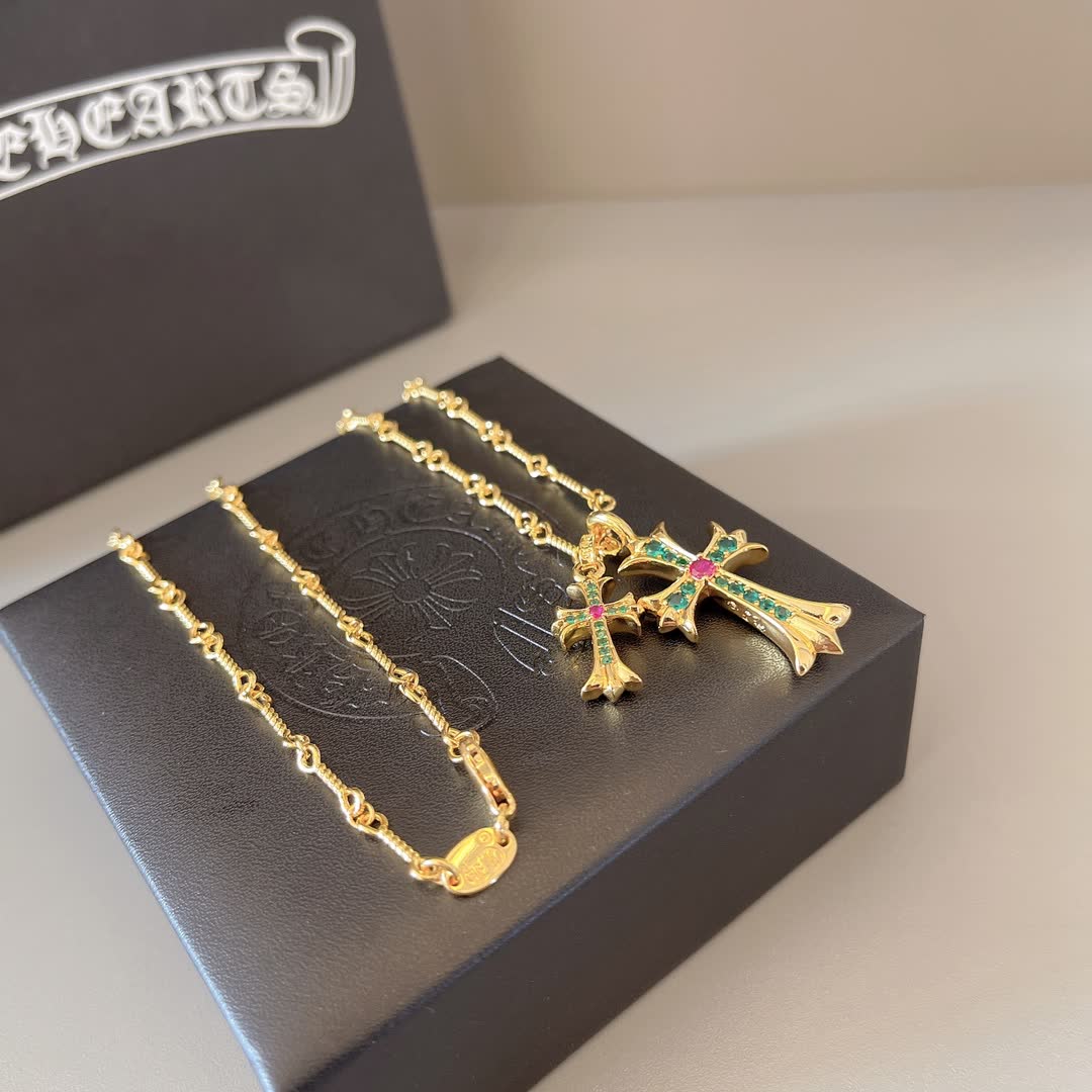 Chrome Hearts Gold-Plated Cross Pendant Necklace